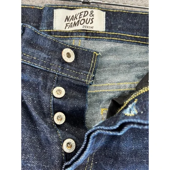 Naked & Famous Jeans Men 30 (Fits 30x34) Stretch Buttonfly Whiskers Medium Wash - Picture 9 of 13